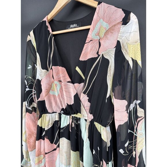 LuLu's Women's Floral Maxi Dress M Black Pink Fairy Whimsigoth Wedding Guest - Picture 4 of 13